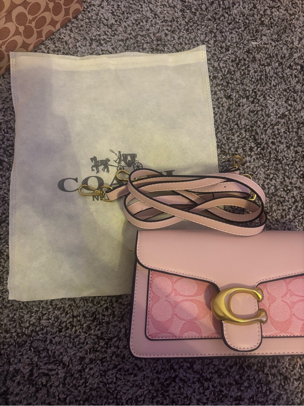 Coach Pink Signature C Leather Crossbody with Gold C Buckle